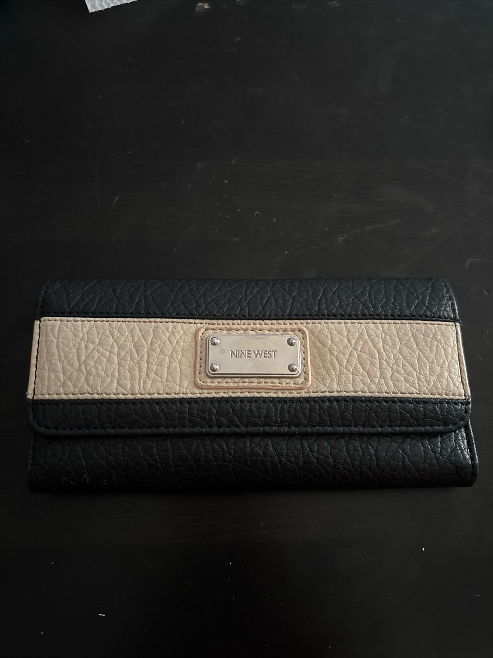 Nine West Black and Cream Two-Tone Foldover Wallet